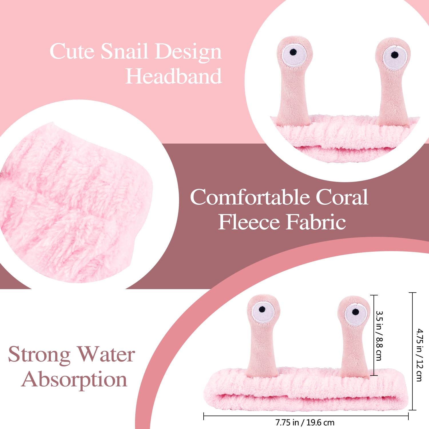 Atoden Snail Spa Headband and Wristband Set, Skincare Makeup Headband for Washing Face Cute Animal Spa Hair Bands for Women Girls Stocking Stuffers (Pink Blue Green)