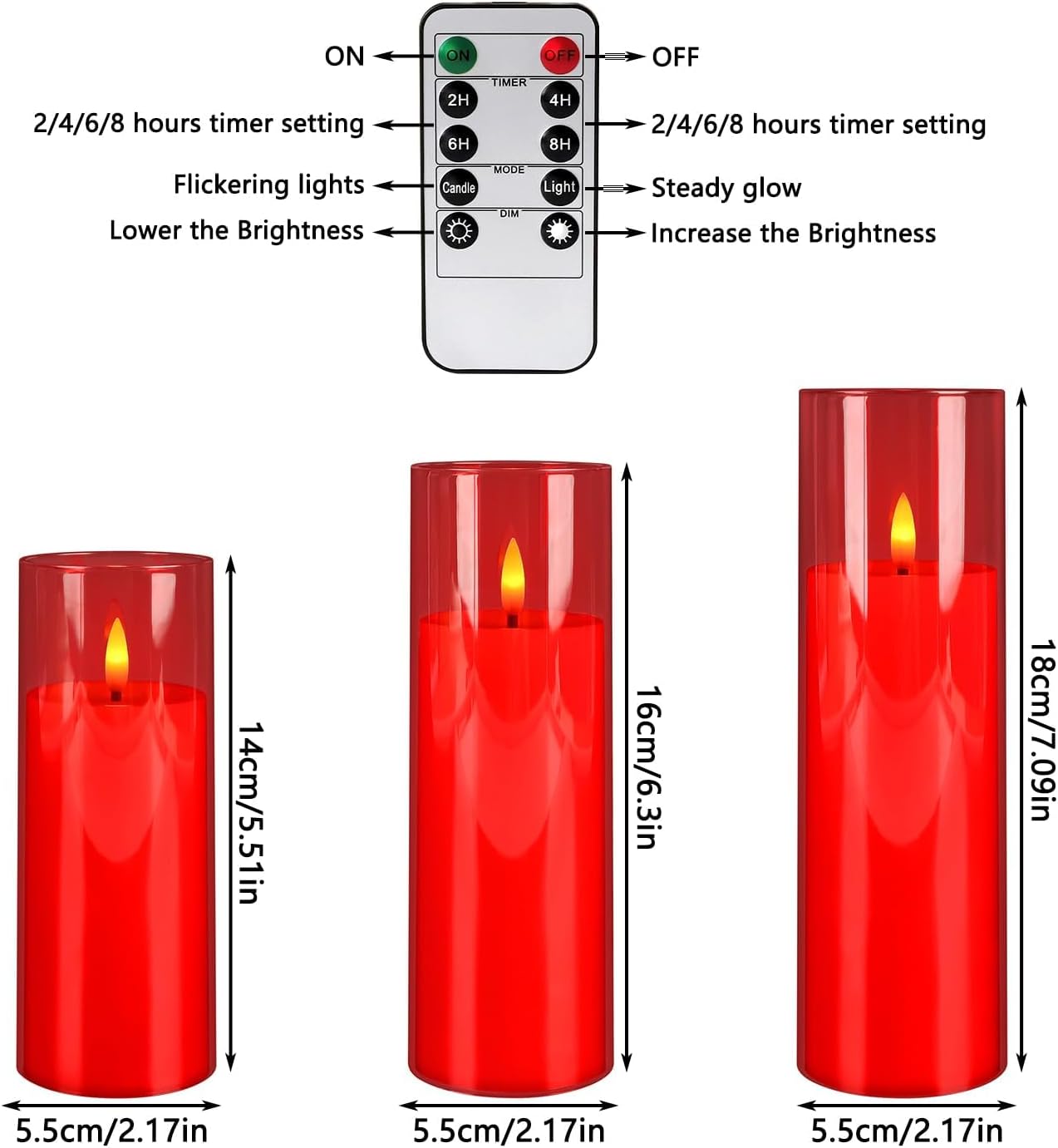 24-Pack Red Acrylic Flameless LED Candles with Remote Control - Realistic Flickering Battery - Operated Candles for Valentine's Day,Home Decor, Weddings, and Parties.