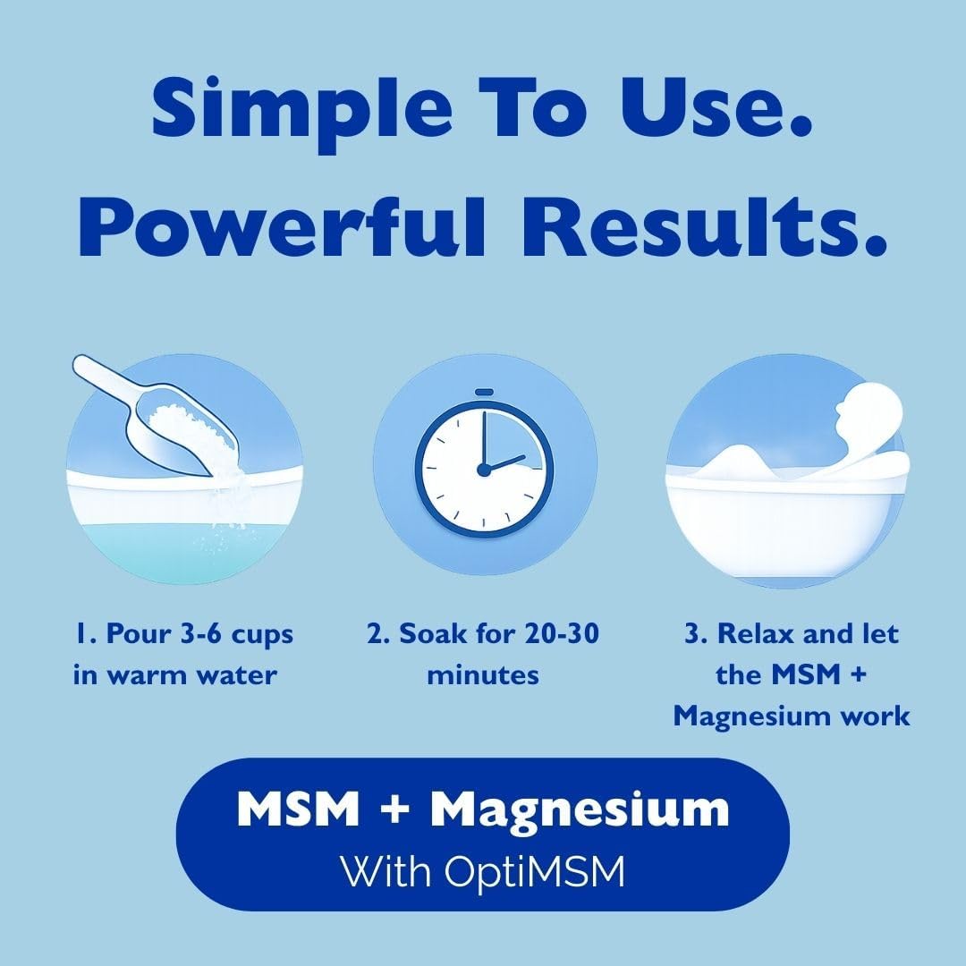 MSMPure Magnesium Bath Flakes with MSM – Dead Sea Magnesium Chloride for Muscle Recovery, Joint Relief & Relaxation – Epsom Salt Alternative for Soaking, Foot Soaks & Baths – 4 lb