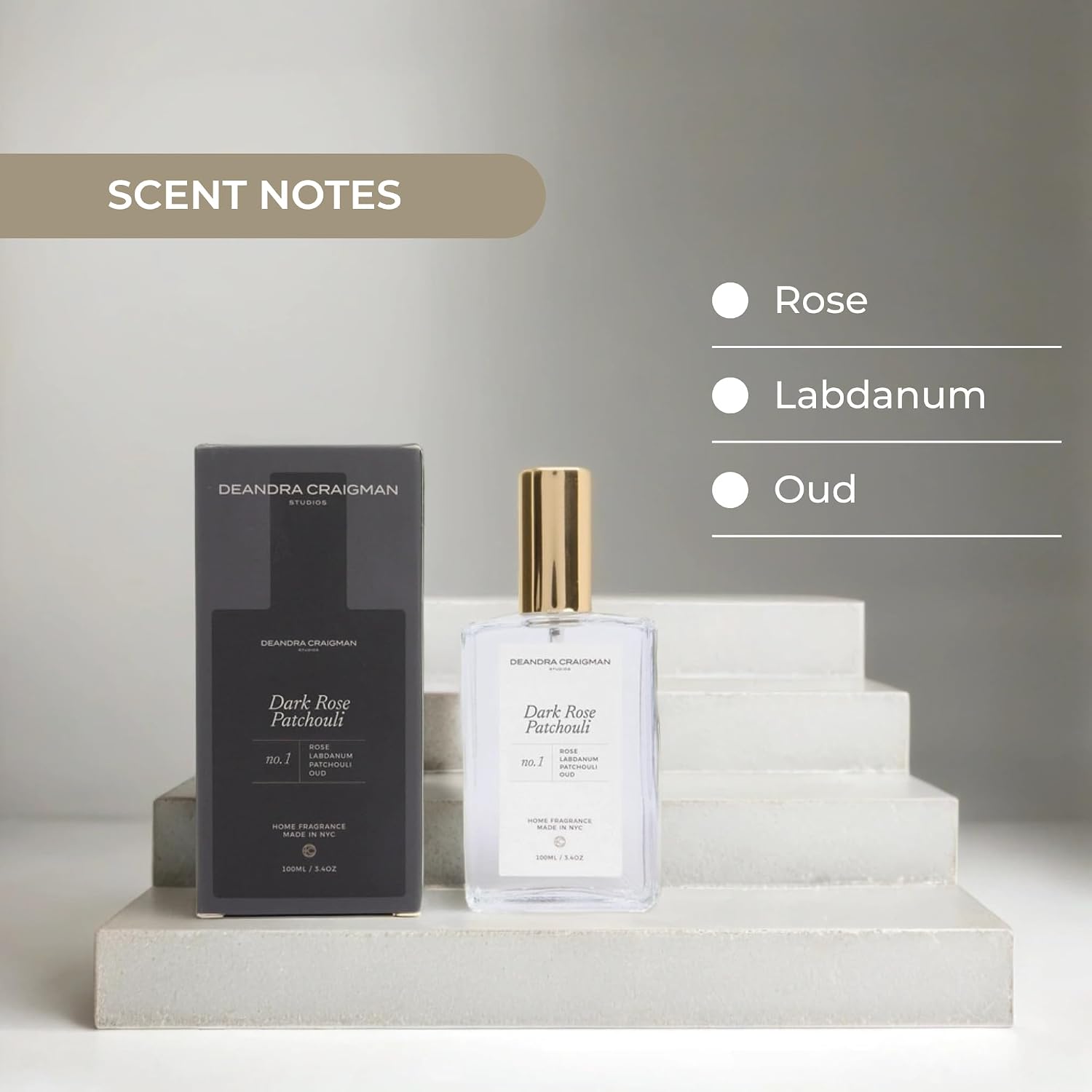 Dark Rose Patchouli Room And Linen Spray, Luxury Home Fragrance, Fabric Refresher, Air Freshener, Pillow & Bedroom Spray with Rose, Patchouli & Oud for Sultry Aroma & Ambiance