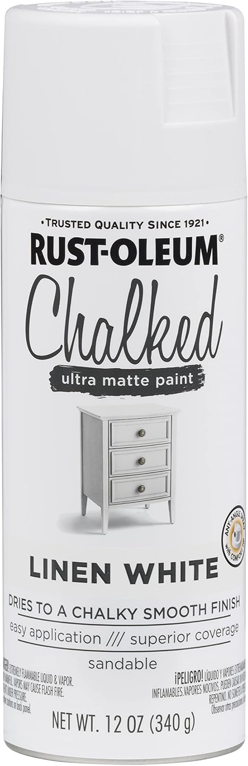 Rust-Oleum Linen White Chalked All-in-One Ultra Matte Spray Paint | One Coat Coverage | No Primer, Sanding, Or Topcoat Needed | Easy Spray Application | Made in USA | 12 OZ