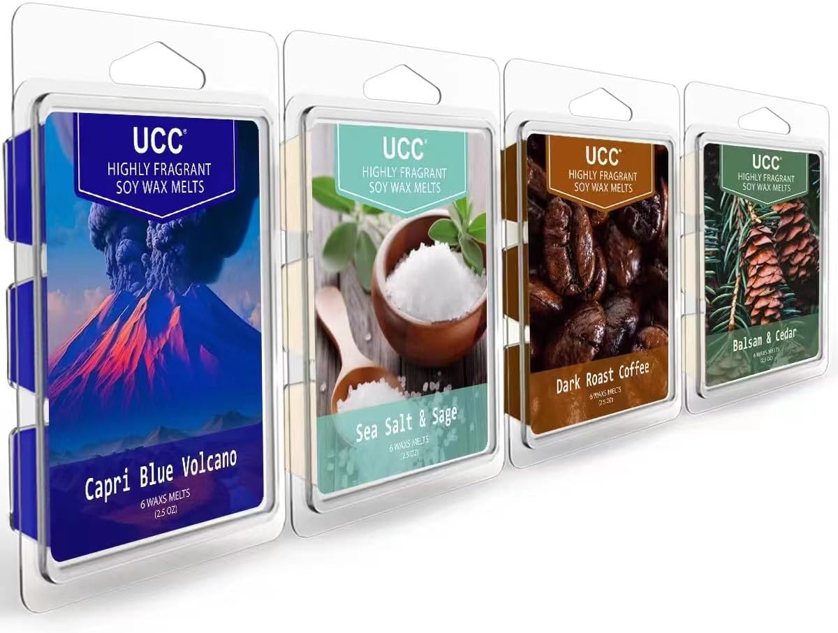 UCC Plant Based All Natural Wax Melts, Strong Fragrance, Long Lasting Premium Soy Scented Melts Cubes, Wax Melts Tarts, Colored Wax Melt - 4 Pack