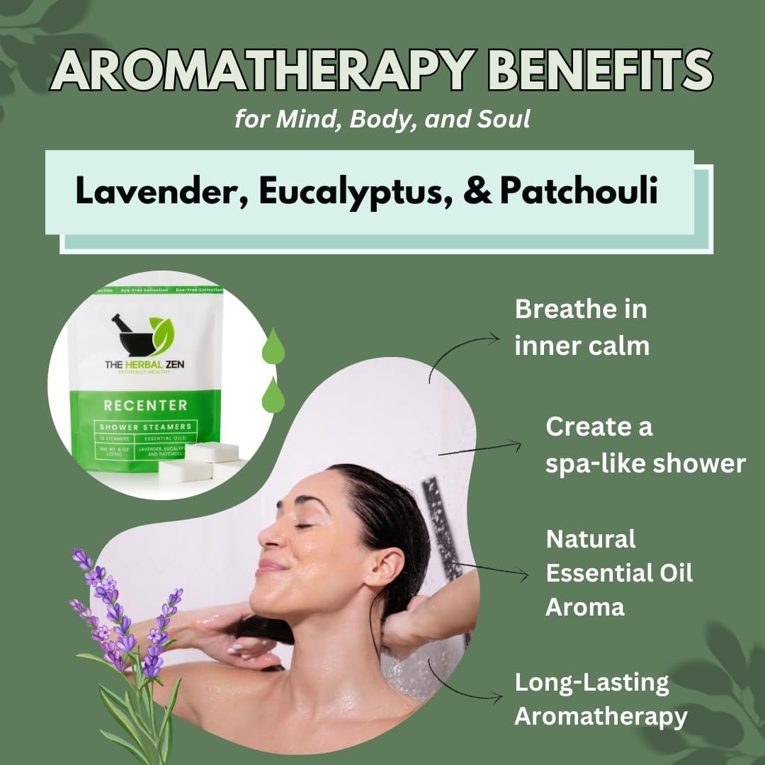 Recenter Shower Steamers Aromatherapy for Relaxing - USA Made Mothers Day Gift for Her - Lavender & Eucalyptus Shower Bomb Tablets – Soothing Natural Essential Oils (10 Pack)