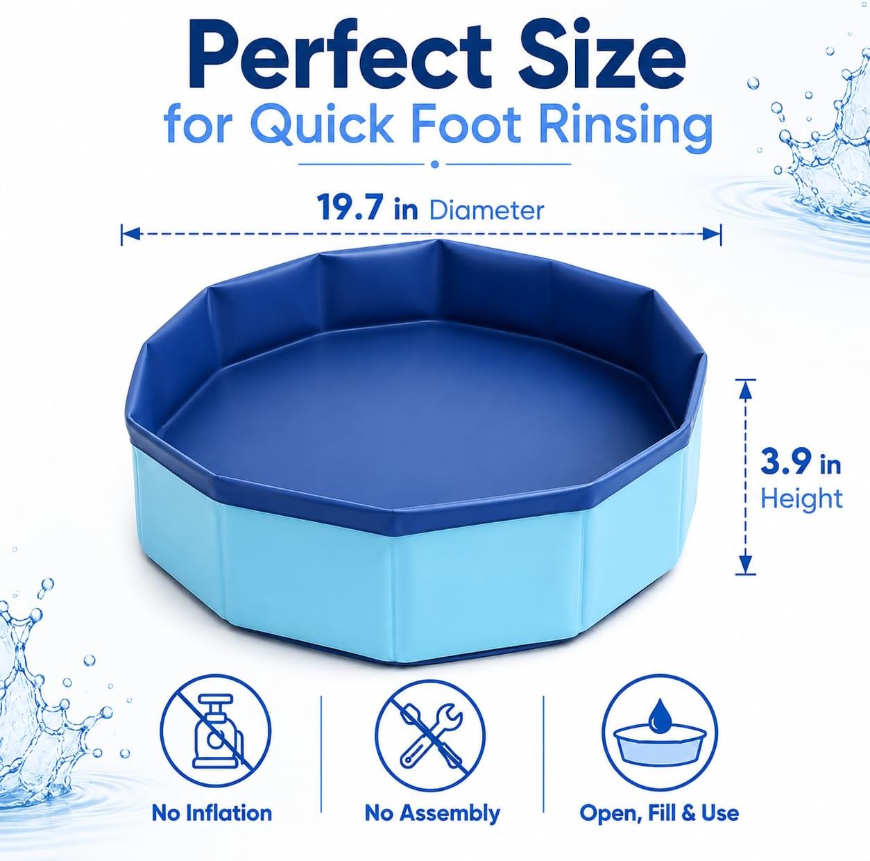 Collapsible Pool Foot Bath for Beach Foot Wash, No Installation 19.69" Portable Foot Bath Wash Basin for Above Ground Swimming Pools Entry, Beach Clean Feet Accessory, Round