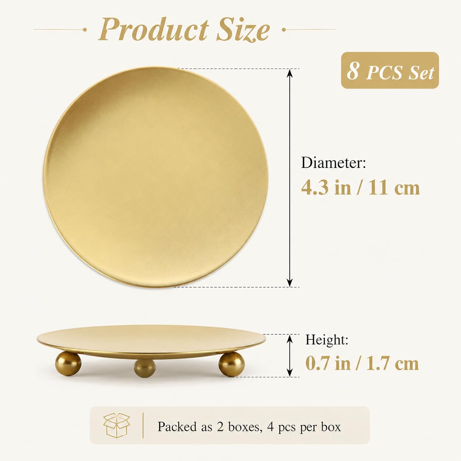 CYEAH 8 Pcs Gold Decorative Iron Plate Candle Holder, 4 in Candle Stand Candle Plate, Small Candle Tray, Iron Candle Holder Plate Metal Candle Stand for Coffee Table Decor, Wedding, Party, Home Decor