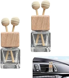 2 PCS Car Diffuser Air Freshener Bottles, Refillable Empty Glass Essential Oil Diffuser Vent Clip & Wooden Caps Sticks, Universal Aromatherapy Diffusers for Most Vehicles (Square)