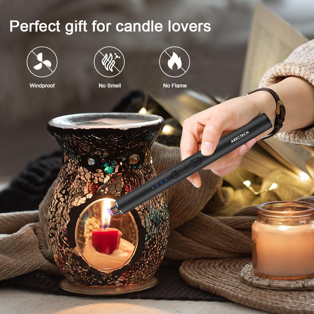 ARECTECH Electric Candle Rechargeable Lighter Arc Plasma Lighters for Candle Kitchen Camping Christmas Type-C Black