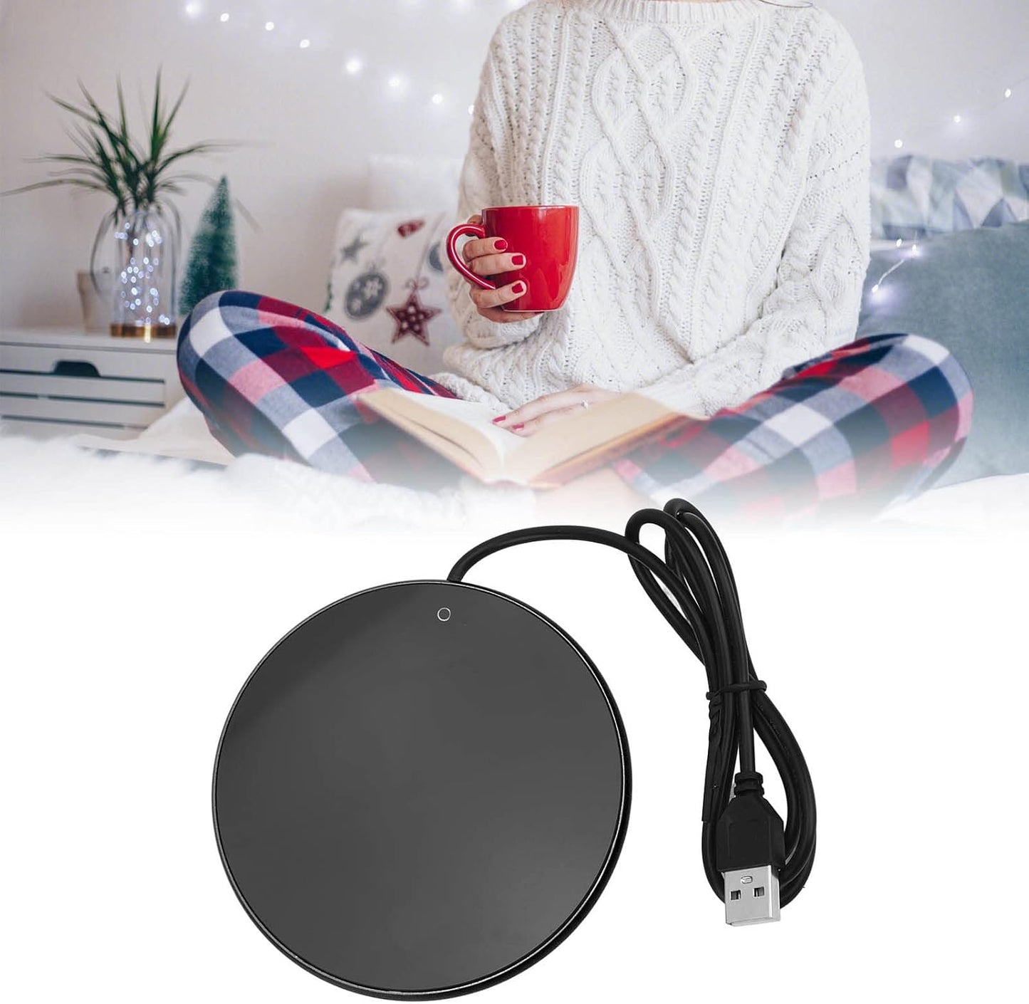 USB Candle Warmer Plate Auto Shut Off Small Portable Coffee Heater for Home Office Black