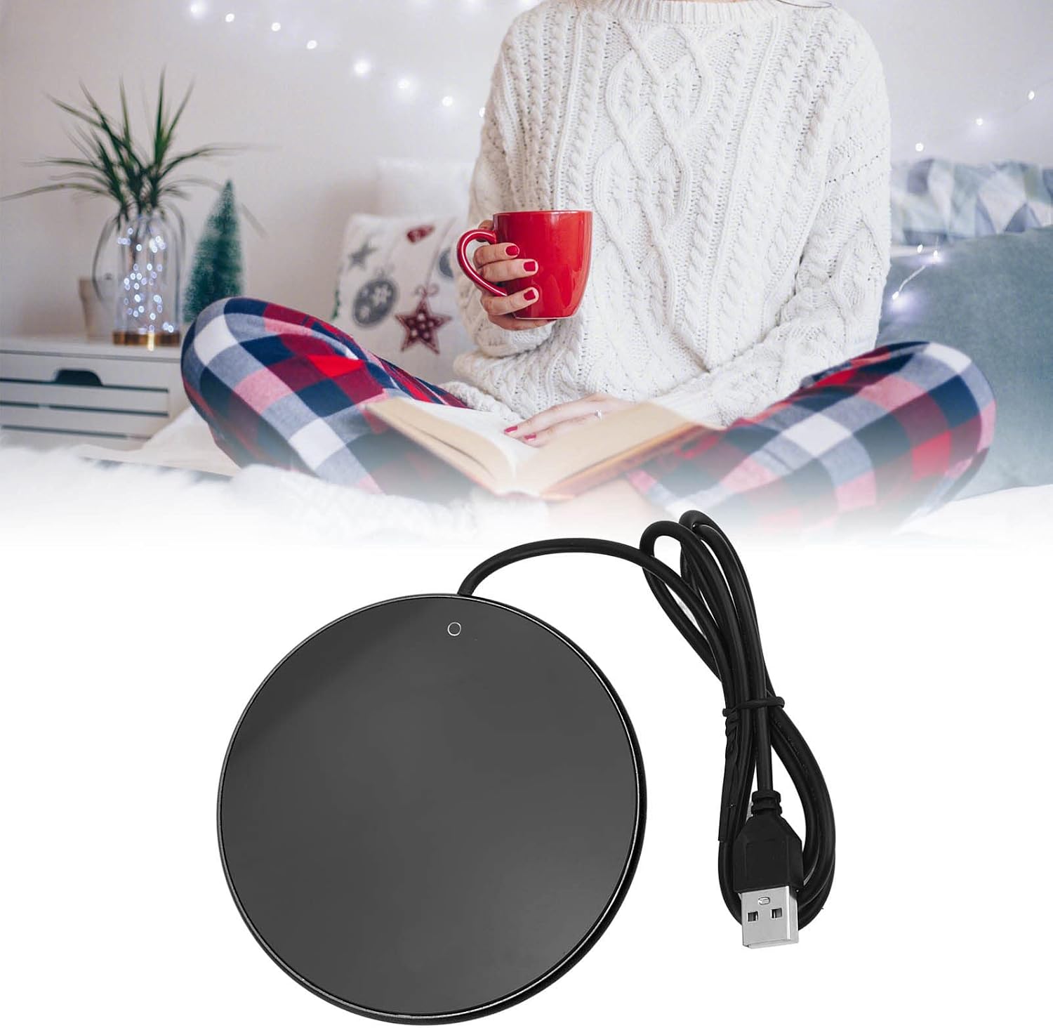 USB Candle Warmer Plate Auto Shut Off Small Portable Coffee Heater for Home Office Black