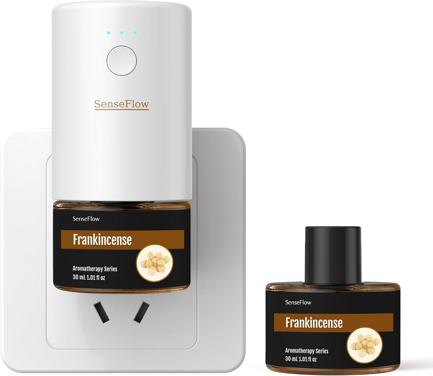 Plug-in Air Freshener for Home, Waterless Essential Oil Diffuser for Bedroom and Bathroom, Non-Toxic Formula for Pets and Nursery, 120 Days Runtime, Refillable Frankincense(Charcoal Black)