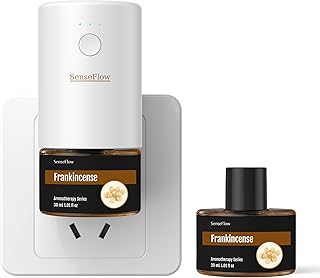 Plug-in Air Freshener for Home, Waterless Essential Oil Diffuser for Bedroom and Bathroom, Non-Toxic Formula for Pets and Nursery, 120 Days Runtime, Refillable Frankincense(Charcoal Black)