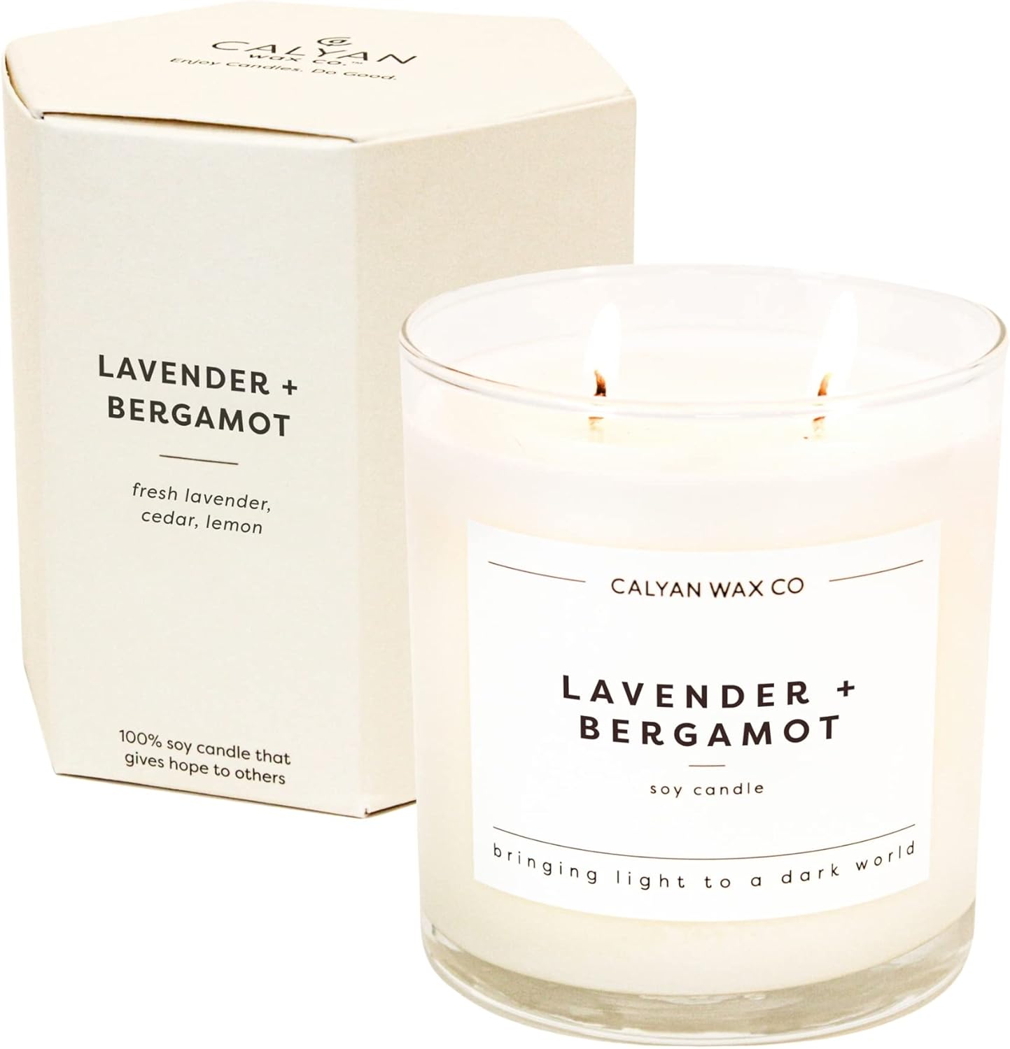Calyan Wax Co. Lavender & Bergamot 2 Wick Scented Candle - 37 Hour Burn - Luxury Clean Soy Wax Candles - Long Lasting Large Glass Jar Candle for Home - 8.8oz