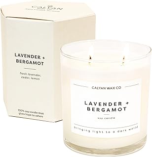 Calyan Wax Co. Lavender & Bergamot 2 Wick Scented Candle - 37 Hour Burn - Luxury Clean Soy Wax Candles - Long Lasting Large Glass Jar Candle for Home - 8.8oz