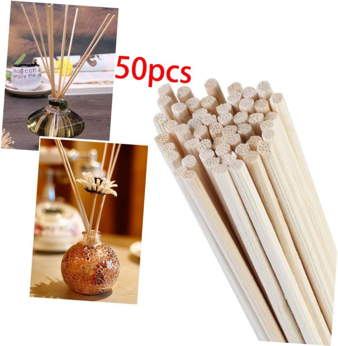 Amosfun 50pcs Rattan Diffuser Sticks Replacement for Home Fragrance Natural Color for Scented Oils and Diffusers