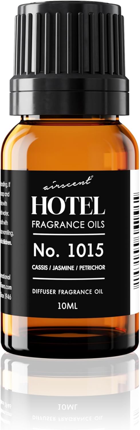 AirScent Hotel Diffuser Oil No. 1015 - Cassis Jasmine Petrichor - Premium Fragrance Oil for Ultrasonic and Waterless Diffusers and Crafting - 10 mL, 0.34 fl oz Glass Dropper Blottle