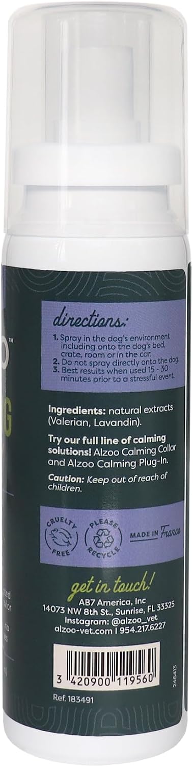 ALZOO Calming Spray for Dogs, Helps to Relieve Stress from Separation Anxiety, Travel, Vet Visits, Fireworks, etc., 100% Plant-Based Active Ingredients, 3.4 Fl. Oz Spray Bottle