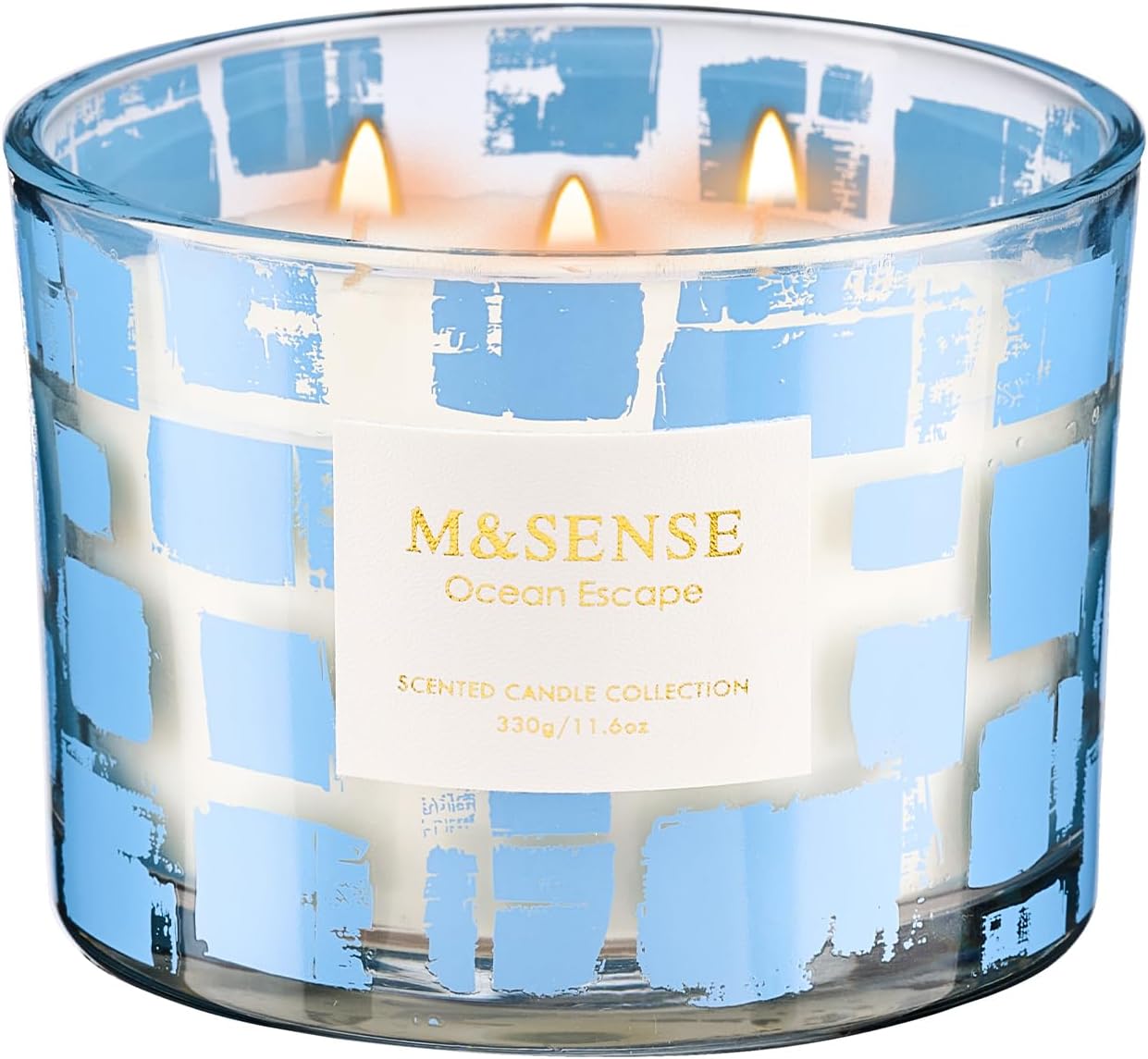 M&SENSE Ocean Escape Scented Candle,11.6oz Natural Soy Wax Non Toxic for Home, 3 Wick Jar Candle, Up to 60 Hours Burn time,Relaxing Aromatherapy Gifts for Women