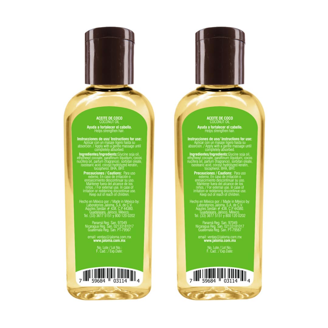 Jaloma Coconut Oil with Keratin to Help Strengthen Hair, 2 Pack, 4 Oz Each Bottle