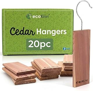ecoKiwi Cedar Blocks for Clothes Storage - 20 Pack Hang Ups - 100% Natural Aromatic Cedar Planks for Closets and Drawers - Cedar Wood Hangers Balls Chips with Sandpaper - Cedarwood Scented Freshener
