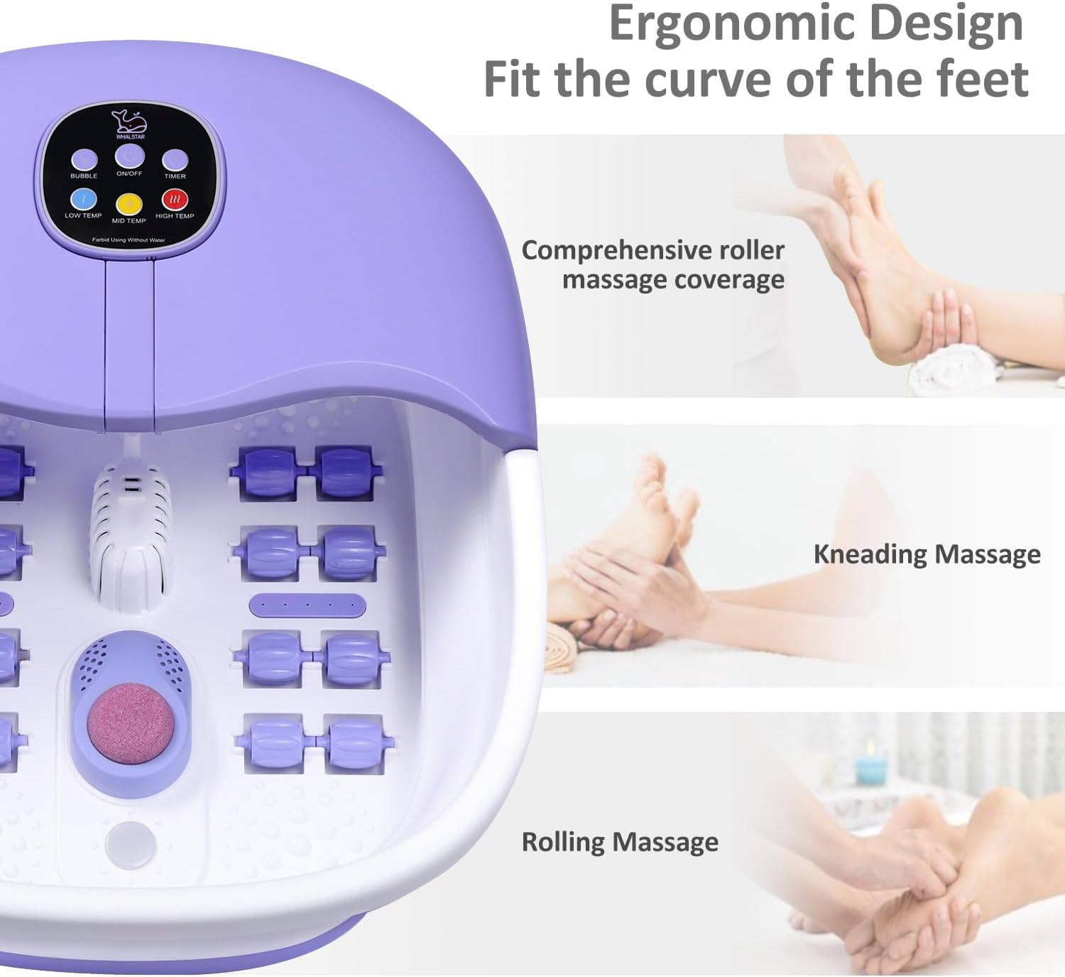 Collapsible Foot Spa Bath Massager with Heat Bubbles and Vibration Massage and Jets, 16oz Tea Tree Oil Foot Soak with Epsom Salt, Foot Bath Basin with Red Light & Remote - Purple