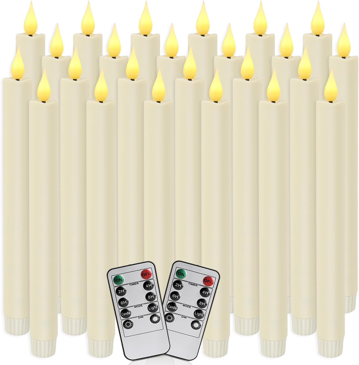 24-Pack Flameless Taper Candles, 9.25 Inch Battery Operated LED Candlesticks with Remote & Timer - Realistic Flickering Flame, Warm Ivory, Safe Smokeless for Wedding Christmas Church Party Home Decor