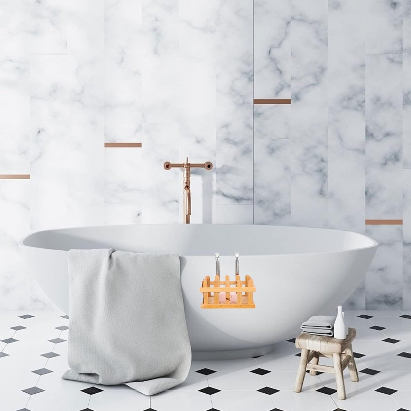 DOITOOL Over The Side Bathtub : Wood Tub Basket Bathroom Storage Hanging Tray Bath for Soap Cosmetics Books Phone Tablet