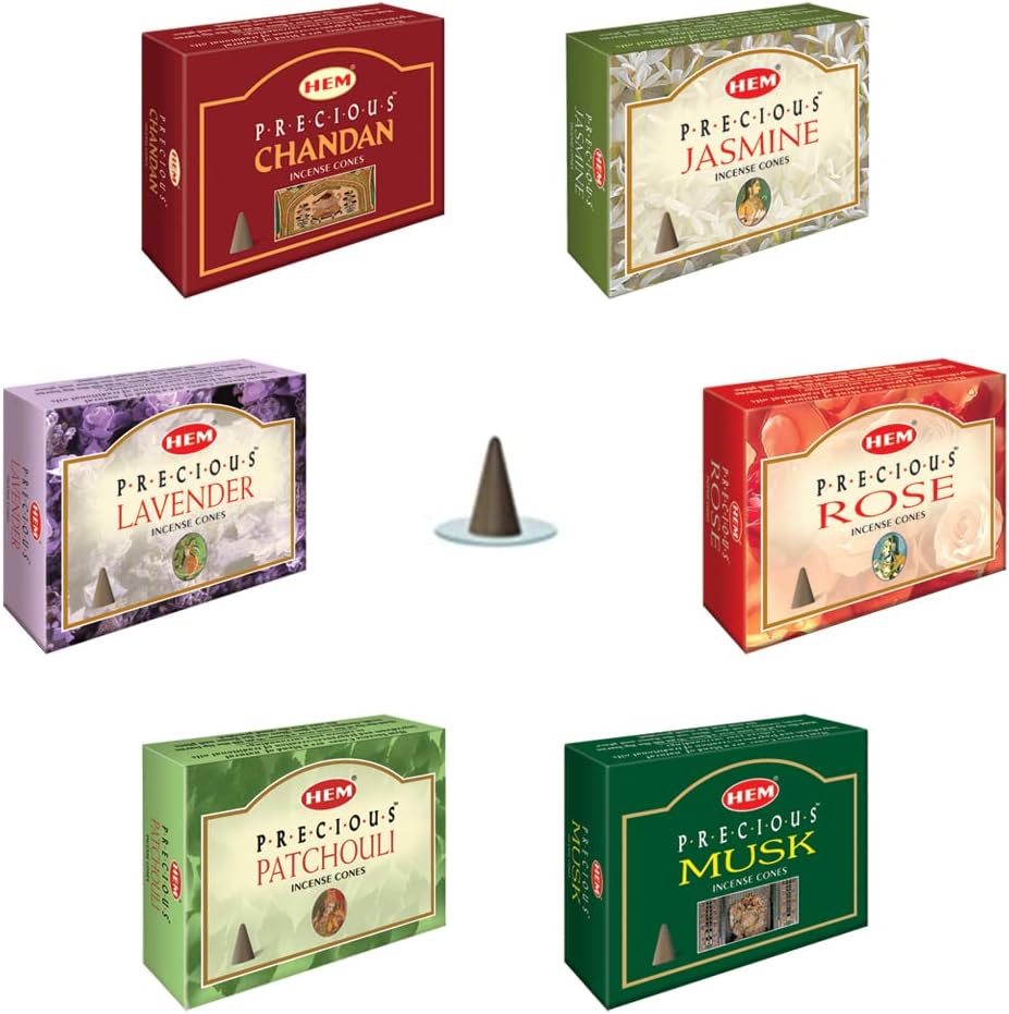 Precious Series Assortment of Six Scents - Total of 12 Boxes, 10 Cones Each - HEM Incense From India