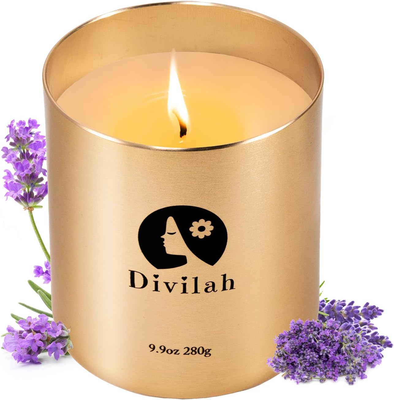 Lavender Scented Candles, 65 Hour Long Lasting Non Toxic Natural Soy Wax in Gold Aluminum Jar, Luxury Large Home Decorative Scented Candle, Relaxing Aromatherapy Gift for Women & Men, 9.9oz