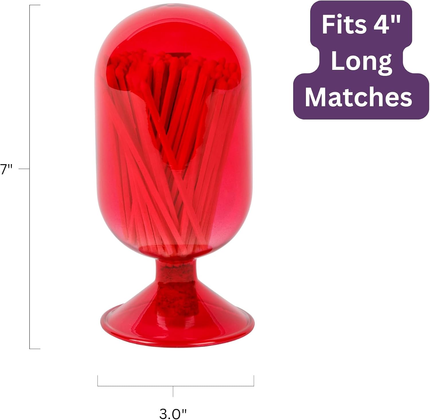 Premium Glass Match Cloche - Matches in a Jar with Striker. Matchstick Holder for Long Matches for Candles. Includes Match Striker and White Matches.