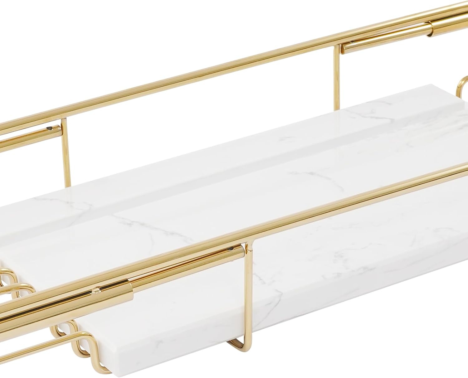 Expandable Bathtub Tray, Stainless Steel Bath Table Tray with Marble Board, Adjustable Bath Caddy Tray for Hold Cell Phones, Tablets, Toiletries, Brushes, Soap