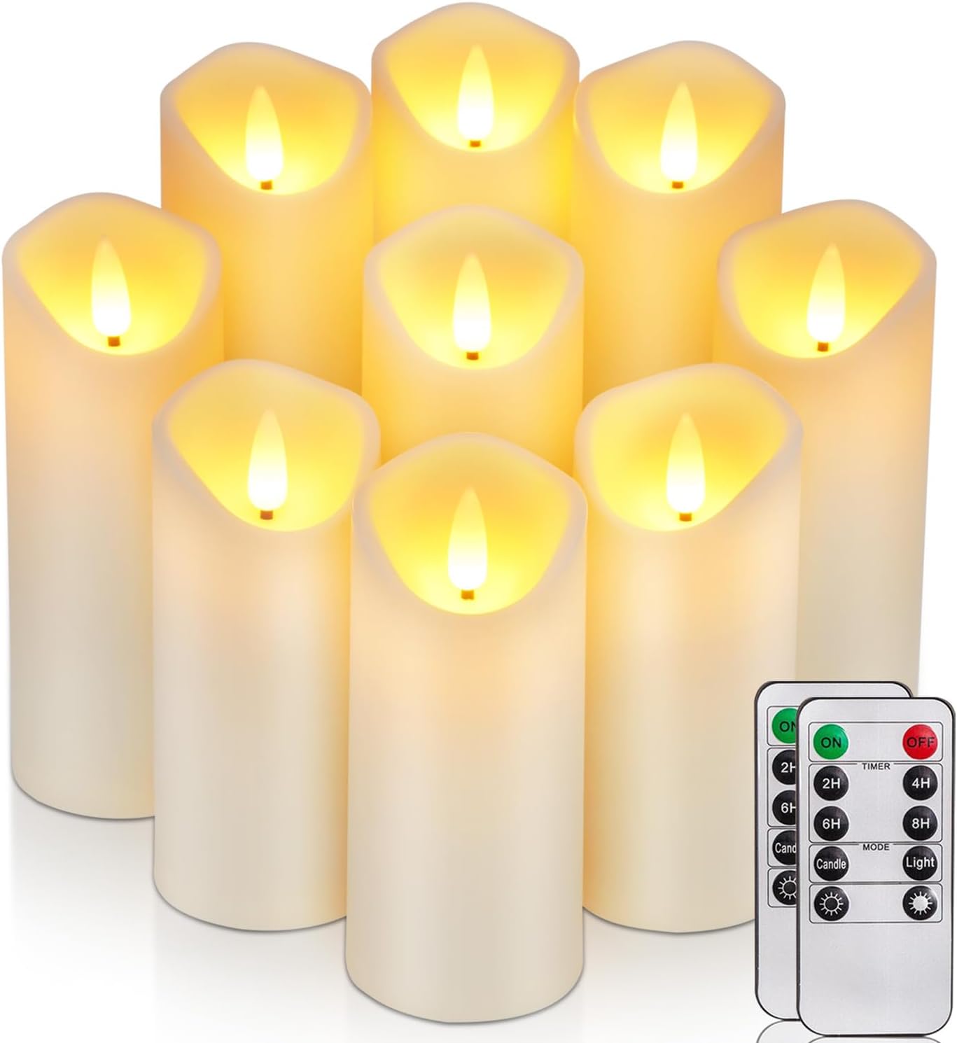 Homemory Flameless Candles, LED Battery Operated with Remote Timers, Electric Fake, Made of Frosted Plastic, Won't Melt, Ivory, Set of 9