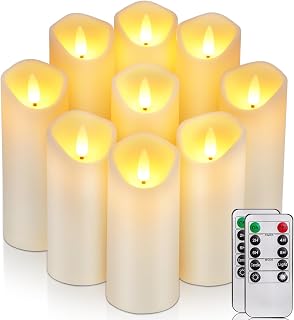 Homemory Flameless Candles, LED Battery Operated with Remote Timers, Electric Fake, Made of Frosted Plastic, Won't Melt, Ivory, Set of 9