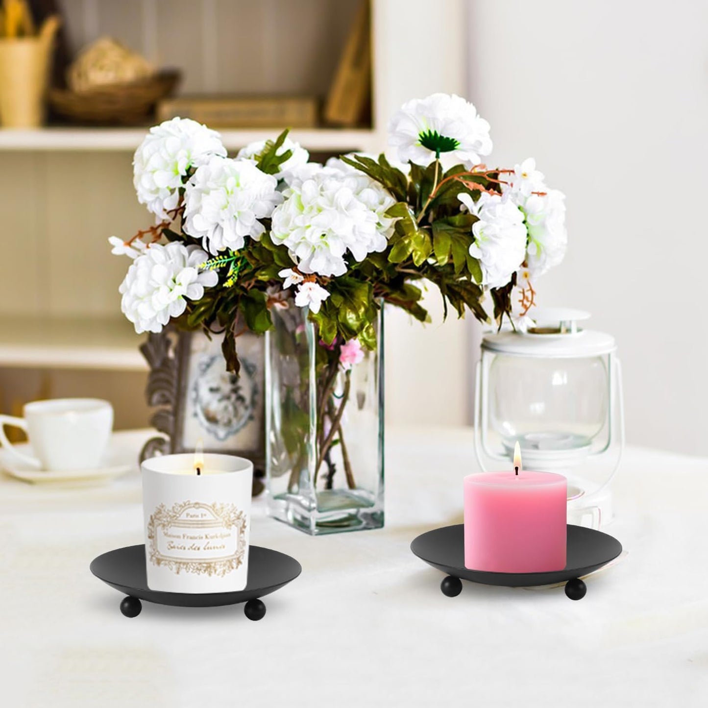 15 Pack Candle Holder Plate, Iron Plate Candle Holders, 4.33" D x 0.78" H, Matte Black, Perfect for LED & Wax Candles, Weddings, Home Decor