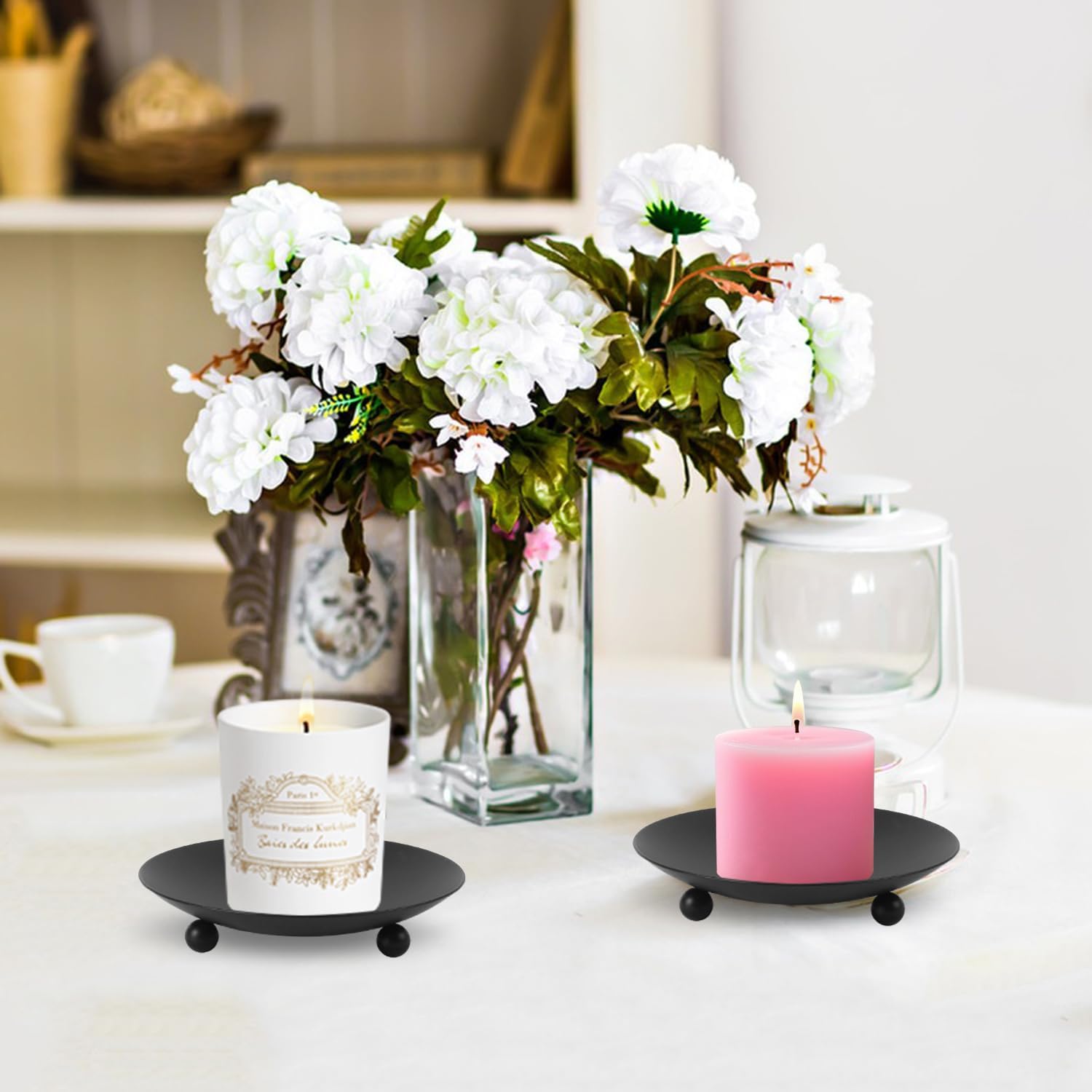 15 Pack Candle Holder Plate, Iron Plate Candle Holders, 4.33" D x 0.78" H, Matte Black, Perfect for LED & Wax Candles, Weddings, Home Decor