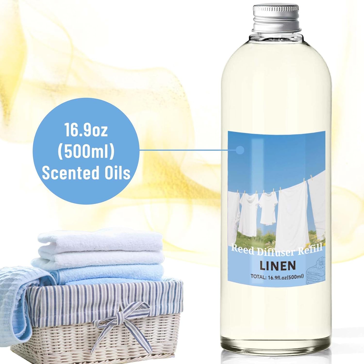 STRN Linen Reed Diffuser Refill 500ml with 6 Natural Reed Sticks, Smooth Aromatherapy for Home, Cozy Comfort Fragrance for Bedroom, Closet, Bathroom