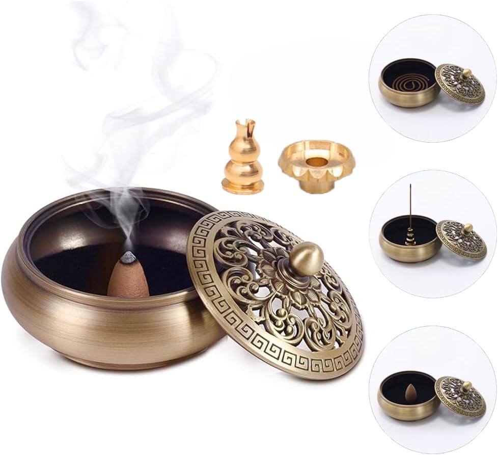 Incense Cone Holder, Pure Brass Incense Burner, Bakhoor Burner, Cone Incense Burner, Incense Holder for Bakhoor Sticks Coil Incense, Upgrade