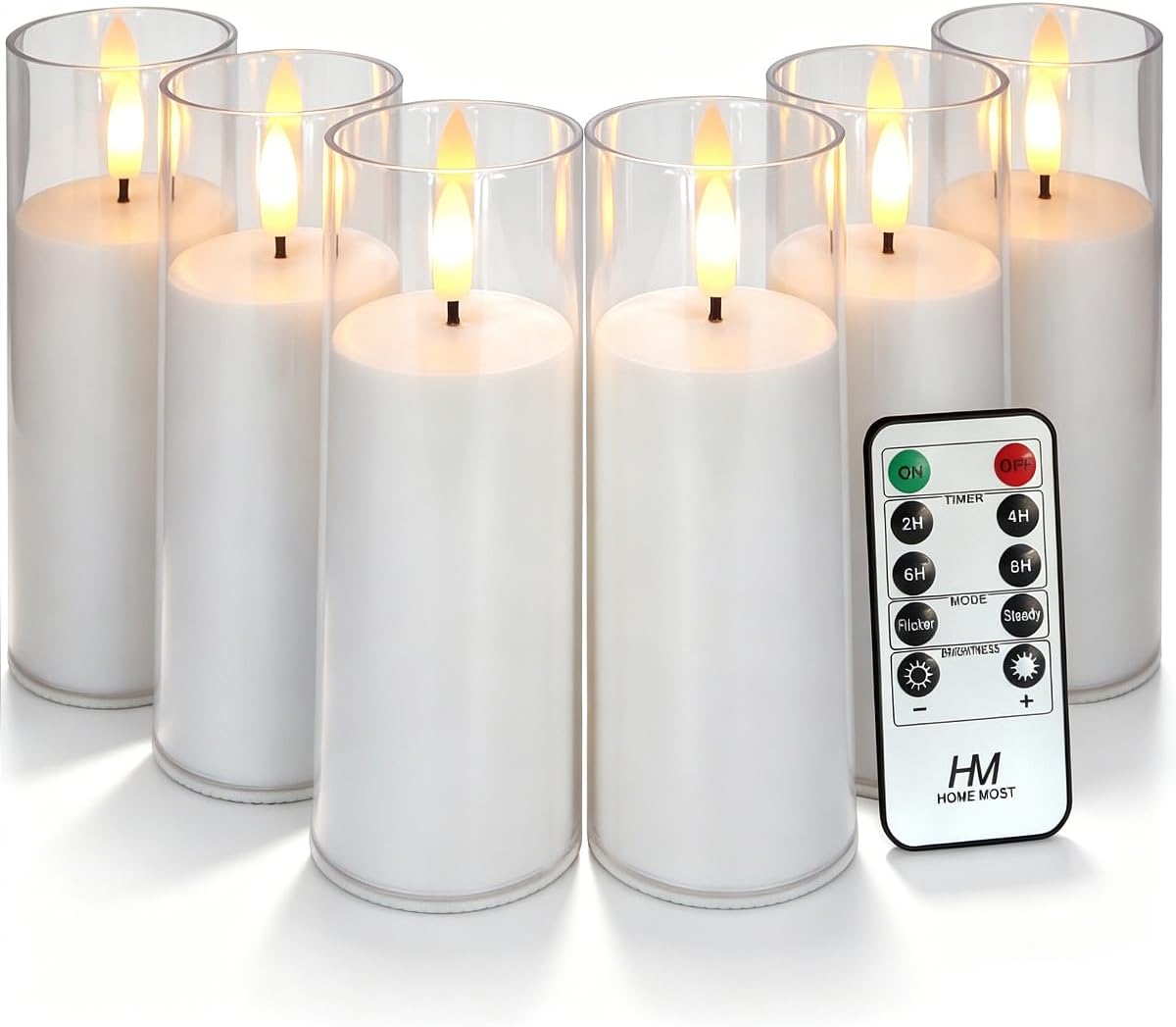 6-Pack 6" White Flickering Candle Lights with 10-Key Remote & Timer - Waterproof LED Flameless Pillar Candles - Battery Operated Outdoor Decorative Lights - Festival Party Home Decoration