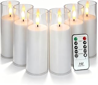 6-Pack 6" White Flickering Candle Lights with 10-Key Remote & Timer - Waterproof LED Flameless Pillar Candles - Battery Operated Outdoor Decorative Lights - Festival Party Home Decoration