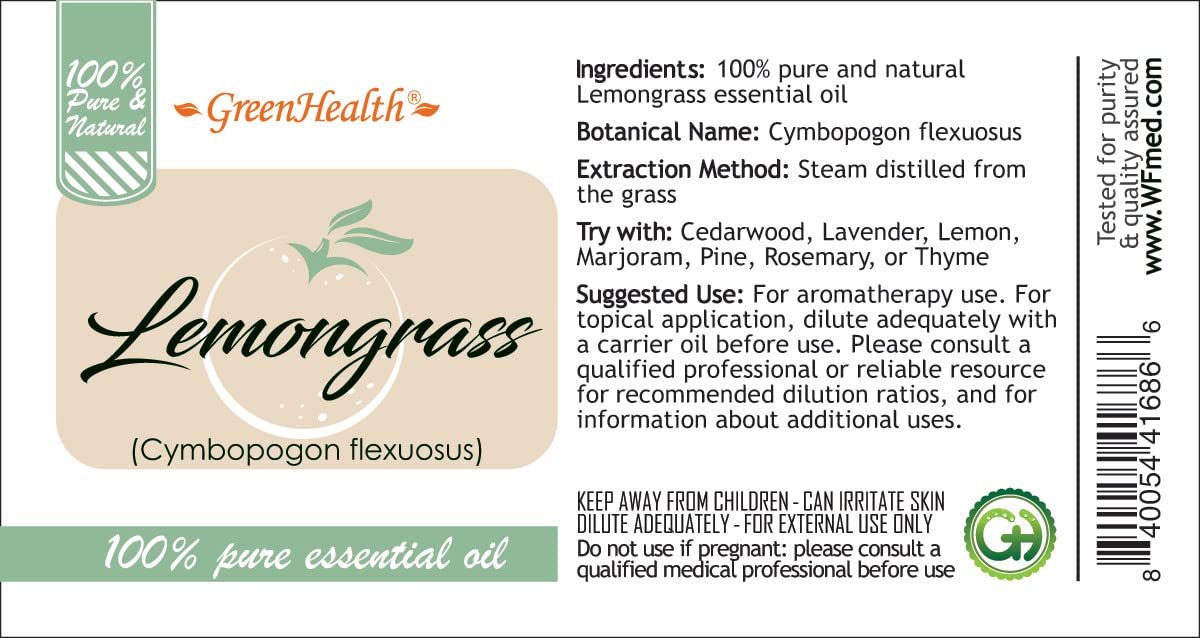 Lemongrass Essential Oil - 15 ml - 100% Pure Essential Oil - GreenHealth