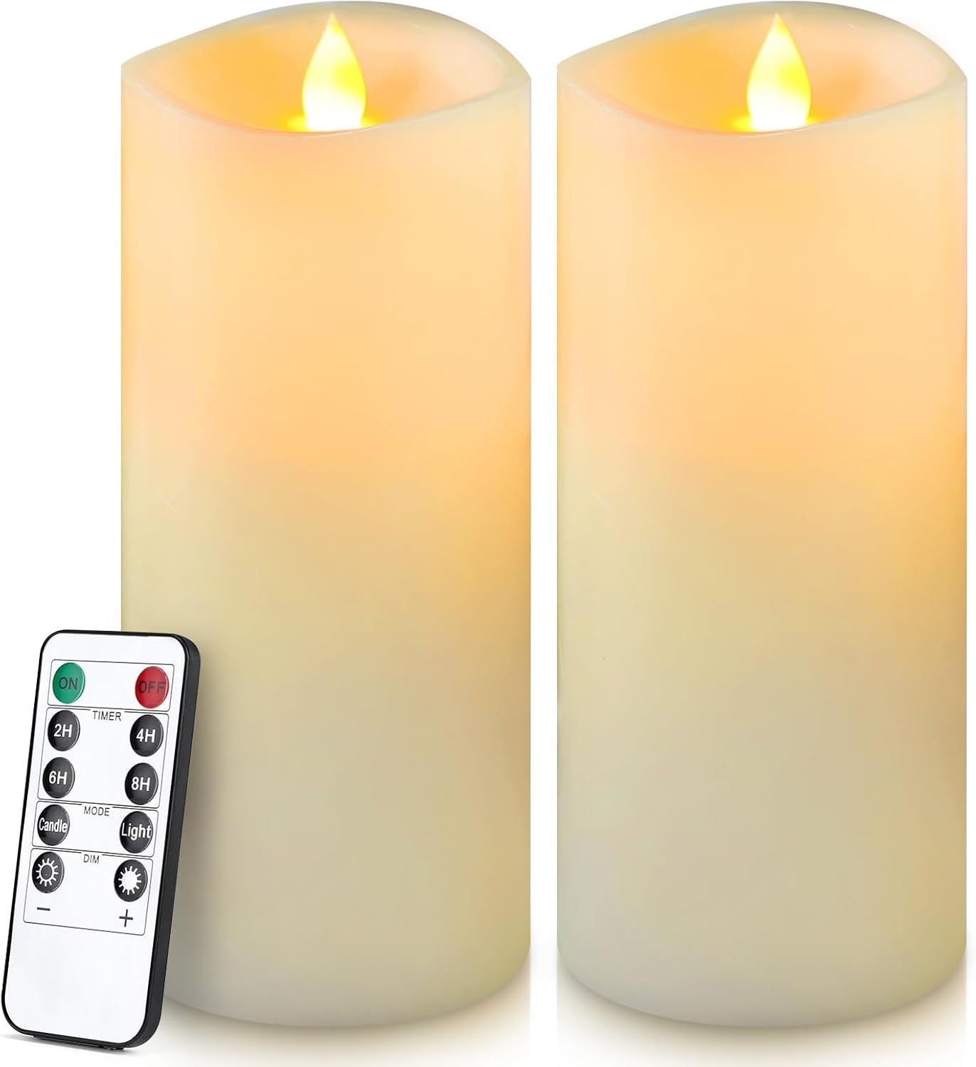 Enpornk 7” x 3” Flameless Candles, Flickering Moving Flame LED Candles, Battery Operated Candles with Remote and Timers, Ivory White, Set of 2