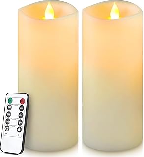 Enpornk 7” x 3” Flameless Candles, Flickering Moving Flame LED Candles, Battery Operated Candles with Remote and Timers, Ivory White, Set of 2