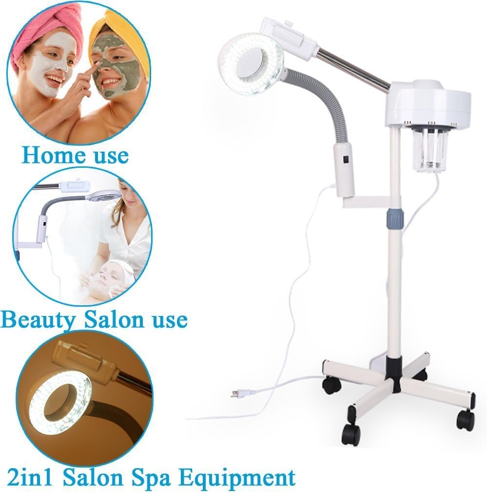 Magnifier Floor Light, 2 in 1 LED Cold Light Steamer with 5X Magnifying Lamp Machine for Home Salon Spa Ionic Skin Care