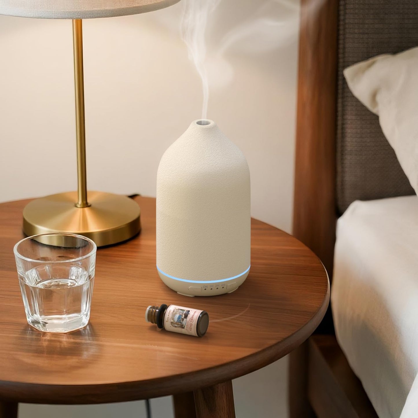 SALKING 200ml Ceramic Essential Oil Diffuser, Stone Diffusers for Essential Oils, Ultrasonic Aromatherapy Diffusers with with 7-Color LED Lights Timers, for Office Bedroom Home (White)