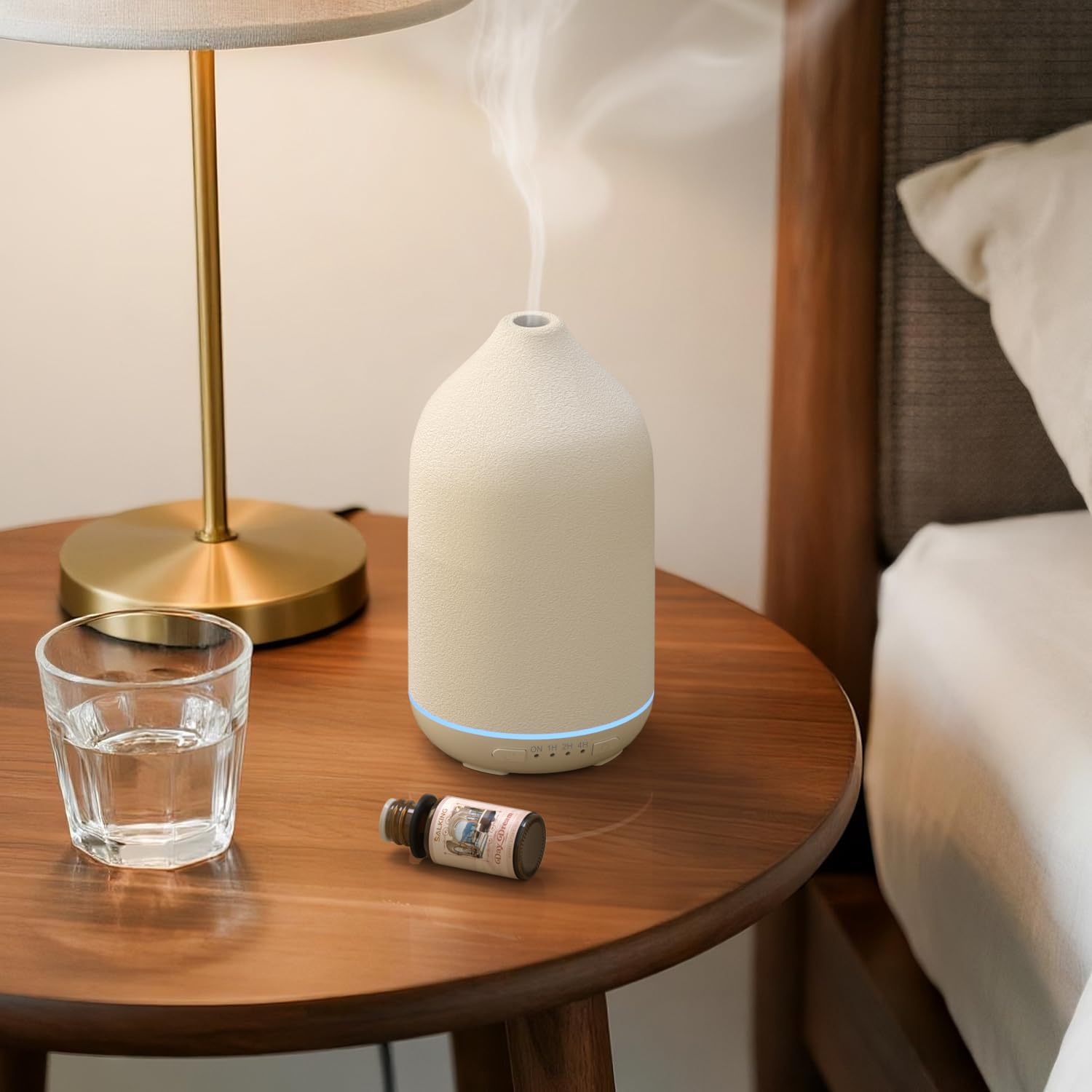 SALKING 200ml Ceramic Essential Oil Diffuser, Stone Diffusers for Essential Oils, Ultrasonic Aromatherapy Diffusers with with 7-Color LED Lights Timers, for Office Bedroom Home (White)