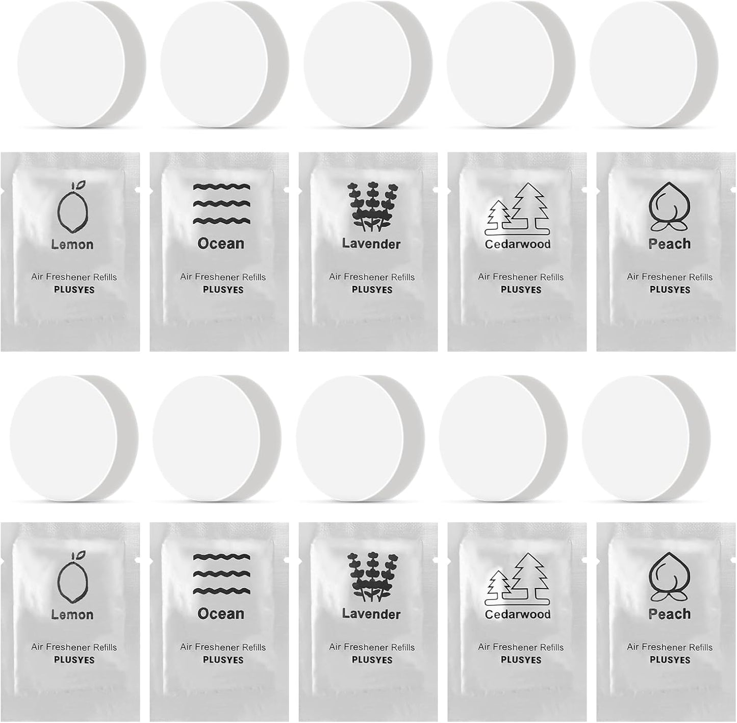 10 Pack Car Air Vent Clip Freshener Refills Solid Fragrance - 5 Scents Replacement Pads Car Fresheners Long Lasting - Variety Scent Refill - Cedarwood, Lemon, Ocean, Peach, Lavender