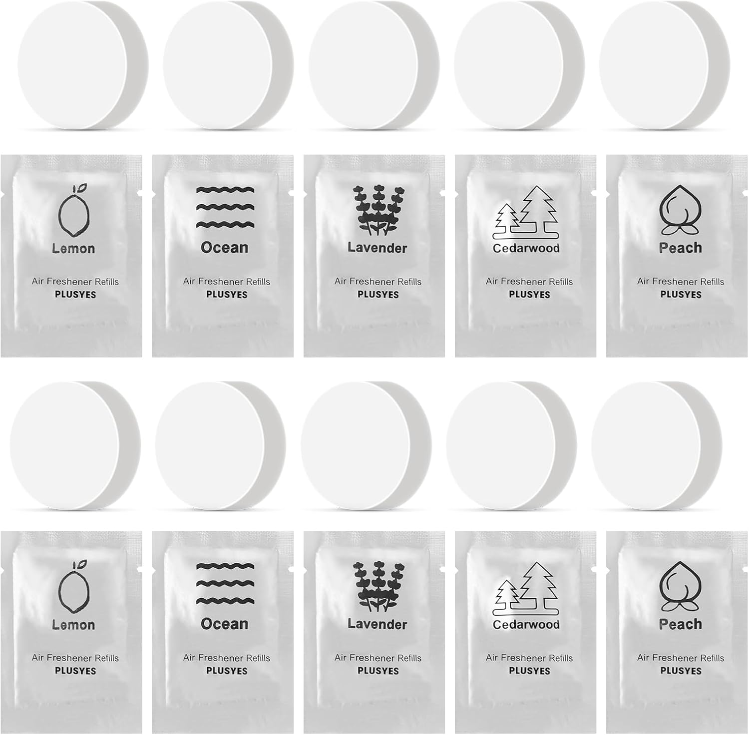 10 Pack Car Air Vent Clip Freshener Refills Solid Fragrance - 5 Scents Replacement Pads Car Fresheners Long Lasting - Variety Scent Refill - Cedarwood, Lemon, Ocean, Peach, Lavender