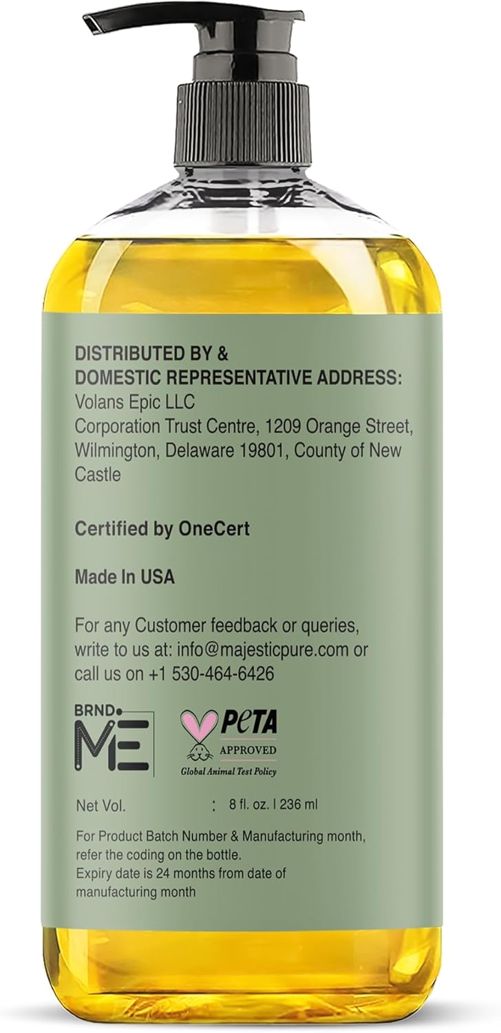 Majestic Pure Oil - 100% Pure and Natural- Cold Pressed & Hexane Free Natural Hair Growth Oil for Eyelashes, Eyebrows, Skin, Body, Face, Nails & Scalp - USDA Organic Jojoba Oil 8 Fl Oz