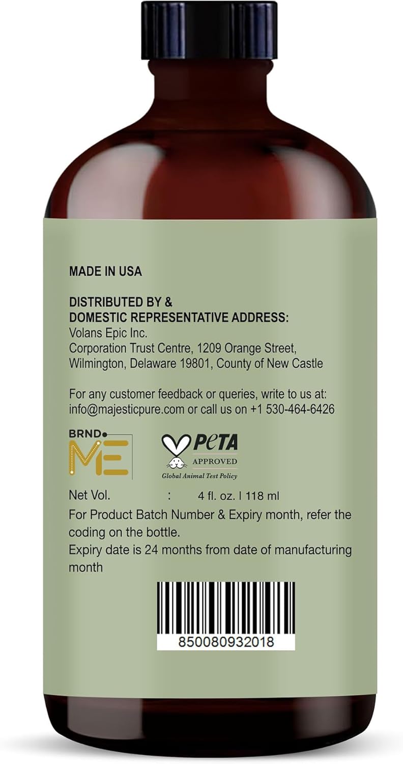 Majestic Pure Organic Jojoba Oil - 100% Pure & Natural - Premium Grade, Cold-Pressed, Hexane-Free Carrier Oil for Skin, Hair and Body - Moisturizing Skin, Hair and Scalp -4 Fl Oz