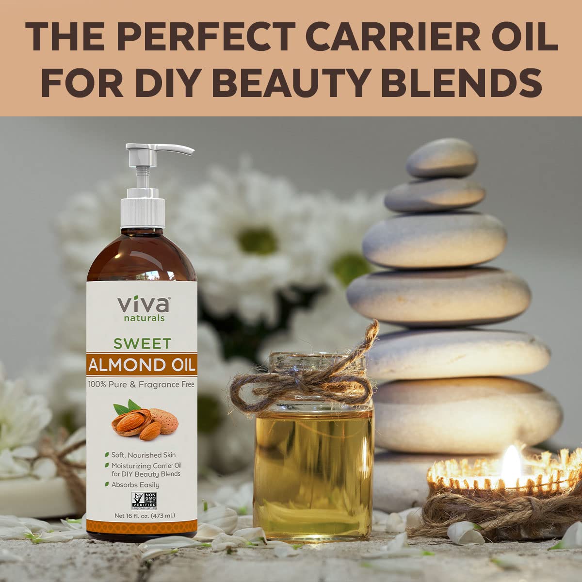 Almond Oil (16 oz); Sweet Almond Oil for Skin or Almond Oil for Hair, The Perfect Natural Body Oil for Women, Great as Unscented Massage Oil (Pack of 2)