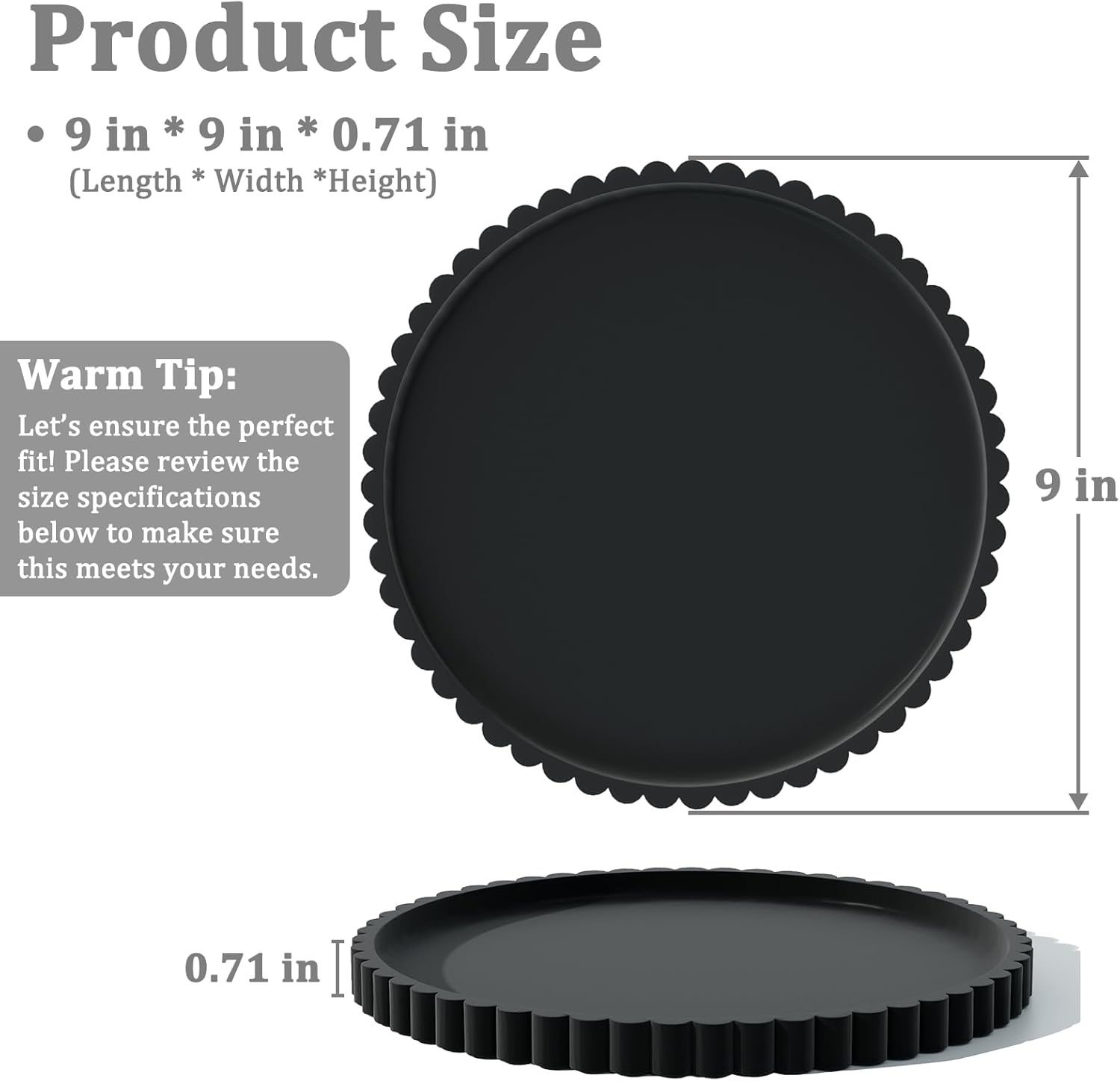 HighHerz Silicone Bathroom Countertop and Vanity Tray, Round Silicone Bathroom Tray, Modern Bathroom Decor, Coffee Table Decor, Decorative Tray for Candle, Perfume, Plants (Black, 9 inch)